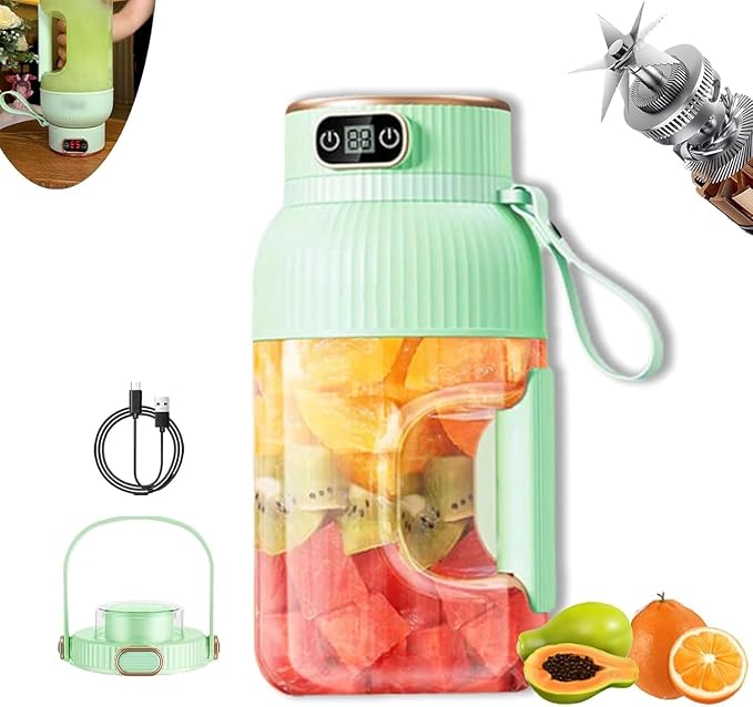 Juicer Cup,Multifunctional Portable Juicer Cup with Digital Display, Fruit Mixers Juicers Electric Juicer,Shakes and Smoothies,Wireless Portable Blender Rechargeable (Green)