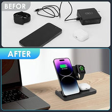 Load image into Gallery viewer, Wireless Charger, 3 in 1 Charging Station for Multi Devices, Charging Stand Dock for iPhone 8-16 Series, Apple Watch, AirPods Pro 3 2 with Adapter (Black)
