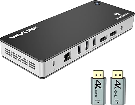 WAVLINK 11-in-1 Thunderbolt 3 Docking Station 60W Host Charging, Dual Display 4K@60Hz Single 8K with 2 Displayport or HDMI, USB3.1, USB3.0, Ethernet, Audio Mic for MacBook and Windows