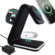 Load image into Gallery viewer, Magnetic Wireless Charger Stand 15W Fast Mag-Safe Charger 3-in-1 Charging Station with Sleep-Friendly Light for iPhone 16/16 Pro/16 Plus/16 Pro Max/15/14/13/12 Series, Apple Watch, AirPods
