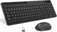 Load image into Gallery viewer, Wireless Keyboard and Mouse - Keyboard with Phone Holder, 2.4GHz Silent USB Wireless Keyboard Mouse Combo, Full-Size Keyboard and Mouse for Computer, Desktop and Laptop (Black)
