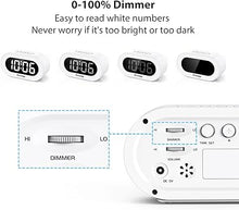 Load image into Gallery viewer, REACHER Small LED Digital Alarm Clock with Snooze, Simple to Operate, Full Range Brightness Dimmer, Adjustable Alarm Volume, Outlet Powered Compact Clock for Bedrooms, Bedside, Desk, Shelf(White)
