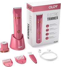 Load image into Gallery viewer, OLOV Electric Body Hair Trimmer - Groin Trimmer for Men - Bikini Trimmer Women - Wet/Dry Shaver Groomer, Replaceable Ceramic Blade Heads, USB Recharge Dock, Waterproof Hygiene Razor, Red
