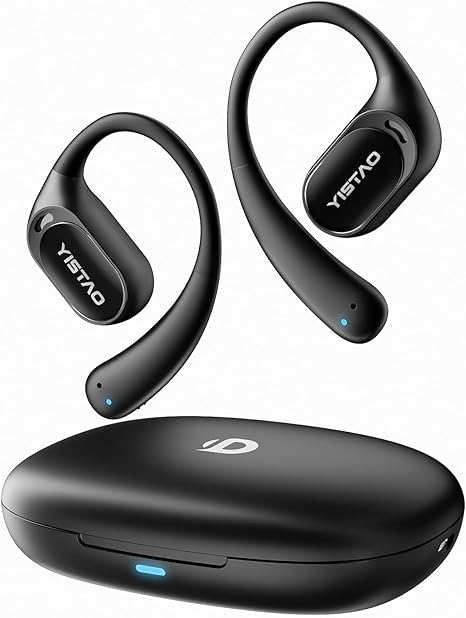 Open Ear Headphones, 35 Hours Playtime True Wireless Open Ear Earbuds with Ear Hooks, Air Conduction Headphones, Bluetooth 5.3,Clear Calls, IPX6 Waterproof Wireless Earphones - Black