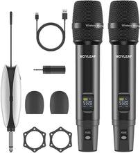 Load image into Gallery viewer, Wireless Microphones,Metal Dual Professional UHF Cordless Dynamic Wireless Microphone System,Rechargeable Microphone Receiver for Karaoke Singing, Wedding, Party, DJ, Speech, Church, Class Use, 240ft
