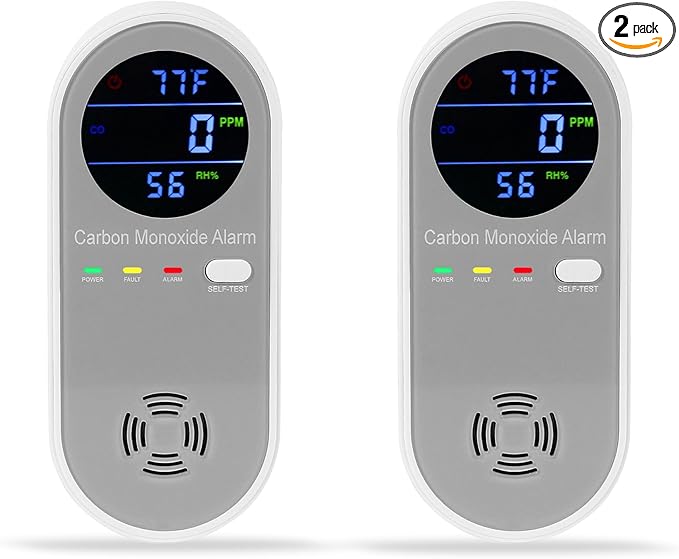 2 Packs Carbon Monoxide Detectors, Plug in Carbon Monoxide Alarm, 3-in-1 Real-time Digital Display Fahrenheit(°F) & Humidity, Co Detector Monitor for Home,RV,Apartment