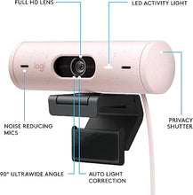 Load image into Gallery viewer, Logitech Brio 500 Full HD Webcam and Zone Vibe 100 Wireless Headphones with Noise-Canceling Mic, Works with Microsoft Teams, Google Meet, Zoom, Mac/PC - Rose
