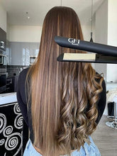 Load image into Gallery viewer, GFI Hair Straightener - Turbo Heating Element - Titanium Flat Iron - Straightens &amp; Curls Any Hair Type - Temperature Control - Pouch &amp; Glove Included
