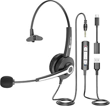 Load image into Gallery viewer, PC Headset with Mic, 3.5mm/USB C/USB Headphones with mic, Computer Headphones with Microphone Noise Canceling and in-line Control, for Teams Meetings Skype Zoom or at Home, All Day Comfort
