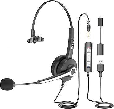 PC Headset with Mic, 3.5mm/USB C/USB Headphones with mic, Computer Headphones with Microphone Noise Canceling and in-line Control, for Teams Meetings Skype Zoom or at Home, All Day Comfort