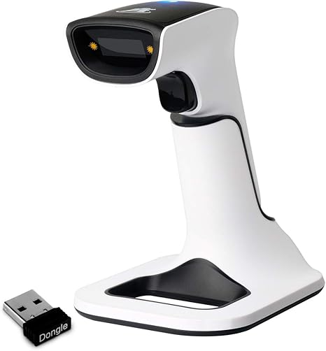 ScanAvenger Wireless Portable 1D&2D with Stand Bluetooth Barcode Scanner: Hand Scanner 3-in-1, Cordless, Rechargeable Scan Gun for Inventory - USB Bar Code/QR Reader (1D&2D with Next Gen Stand)