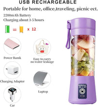 Load image into Gallery viewer, Portable Blender Cup,Electric USB Juicer Blender,Mini Blender Portable Blender For Shakes and Smoothies, juice,380ml, Six Blades Great for Mixing,light purple
