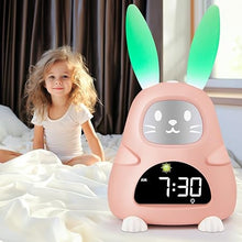 Load image into Gallery viewer, Alarm Clock for Kids, Sleep Training Kids Alarm Clock with Night Light, 4 Brightness &amp; 2 Alarm Options Kids Alarm Clocks for Girls, 8 Sound Machine &amp; 3 Volume Kids Clock,Bunny Cute Alarm Clock [Gifts]
