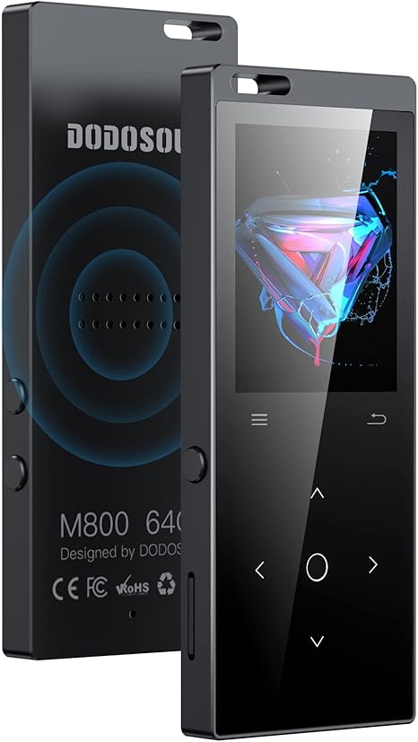 64GB MP3 Player, Music Player with Bluetooth 5.2, Shuffle, Single Loop, FM Radio, Built-in HD Speaker, Voice Recorder, Mini Design, HiFi Sound, Ideal for Sport, Earphones Included