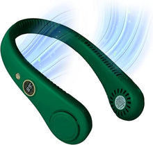 Load image into Gallery viewer, Portable Neck Fan Rechargeable USB, 5 Adjustable Modes, 4000 mAh Battery, 4-6 Hour Battery, Bladeless Fan Design, LCD Screen, Super Quiet Fan, 360° Coverage (Green)
