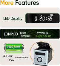 Load image into Gallery viewer, LONPOO CD Player Portable, Rechargeable Boombox Radio with Bluetooth 5.3?FM Radio, CD Player with Speakers, USB Player?MP3 Playback?Karaoke Player 6 in 1 CD Players for Home
