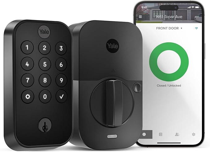 Yale Security Lock 2 with Wi-Fi, Black Connected Keypad Smart Lock for Front Door or Back, Door Lock with Code and Back-Up Key, YRD410-WF1-BSP