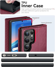 Load image into Gallery viewer, OCASE Compatible with Galaxy S25 Ultra Wallet Case, PU Leather Flip Folio Case with Card Holders RFID Blocking Kickstand [Shockproof TPU Inner Shell] Protective Phone Cover 6.9 Inch 2025, Burgundy
