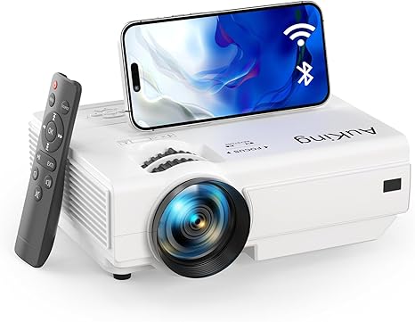 AuKing Projector, 2024 Upgraded Bluetooth Projector, Full HD 1080P Home Theater Video Projector, Compatible with HDMI/USB/AV/Smartphone/TV Box/Laptop