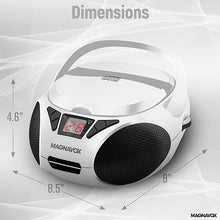 Load image into Gallery viewer, Magnavox MD6924 Portable Top Loading CD Boombox with AM/FM Stereo Radio in Black | CD-R/CD-RW Compatible | LED Display | AUX Port Supported | Programmable CD Player | (White)
