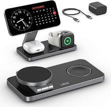 Load image into Gallery viewer, Foldable 3 in 1 Wireless Charging Station for Apple Compatible with Magsafe Charger Stand,Magnetic Wireless Charger Station for iPhone 16 15 14 13 12 Series,Airpods Pro,Apple Watch(Carbon Black)
