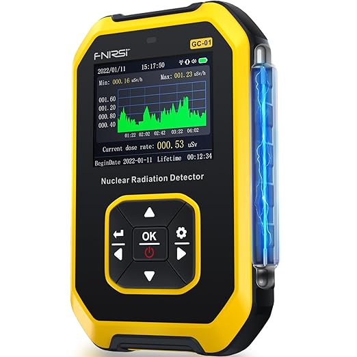 Geiger Counter Nuclear Radiation Detector - FNIRSI Radiation Dosimeter with LCD Display, Portable Handheld Beta Gamma X-ray Rechargeable Radiation Monitor Meter, 5 Dosage Units Switched