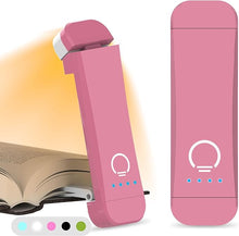 Load image into Gallery viewer, Book Reading Light,Silent Touch Book Lamp for Reading in Bed,Rechargeable Clip on Booklight with 3 Amber Colors &amp; 7 LEDs Precise Dimming for Eye Caring Night Reading,Book Lovers,Kids,Pink
