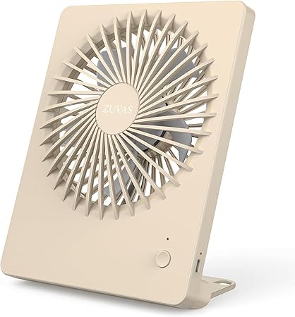 Zuvas Desk Fan Battery Operated Rechargeable 180°Tilt Folding Personal Ultra Quiet Small Portable Fan Beige