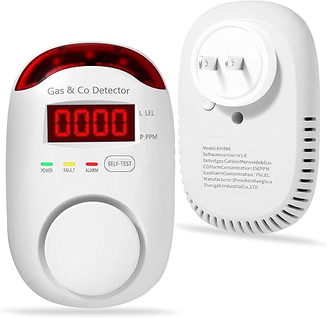 Combination Gas & Carbon Monoxide Detectors - Koabbit Plug in Carbon Monoxide Detector,Propane, Natural,Methane, Explosive Gas Detector Alarm & CO Detector Alarm for Home,Easy to Read