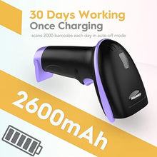 Load image into Gallery viewer, NADAMOO Wireless Barcode Scanner 328 Feet Transmission Distance USB Cordless 1D Laser Automatic Barcode Reader Handhold Bar Code Scanner with USB Receiver for Store, Supermarket, Warehouse - Violet
