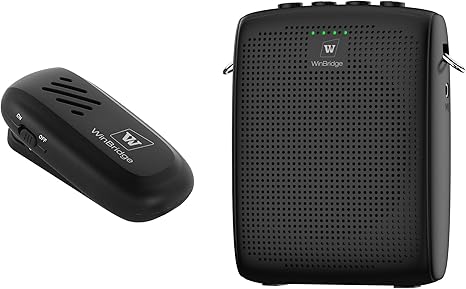 WinBridge Wireles Voice Amplifier with Bluetooth Lavalier Lapel Microphone for Teachers,Portable Speaker and Wireless Clip On Microphone System, Mini Megaphone Speaker Mic Set 15W)2600mAh WB005