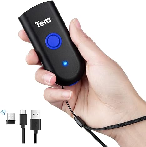 Tera 1D Bluetooth Mini Barcode Scanner, 3-in-1 Bluetooth & USB Wired & 2.4G Wireless Laser 1D Bar Code Reader, Portable Barcode Scanner Work with iOS, Windows, Android, for Tablet or Computer, 5200C