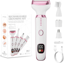 Load image into Gallery viewer, Electric Razor for Women, 4-in-1 Bikini Trimmer &amp; Body Shaver for Nose Hair Face Eyebrow Arms Legs Armpit Underarm Pubic Area, Rechargeable Wet/Dry Painless Hair Removal
