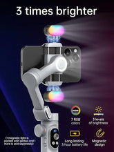 Load image into Gallery viewer, iPhone Gimbal, 3-Axis Gimbal Stabilizer for Smartphone w/RGB Magnetic Fill Light Portable Gimbal with Fous/Zoom Wheel for Vlog, Compatible with iPhone 15 Pro Max/Android-Smart X Pro Kit Gray
