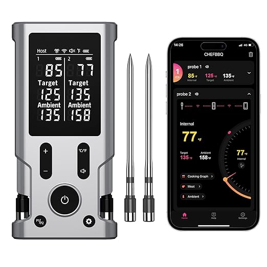 800FT Smart Wireless Meat Thermometer App Host Control, Bluetooth Digital Meat Thermometer for Barbecue, Outdoor Grilling, Oven & Smoker (Two*Probe-01)