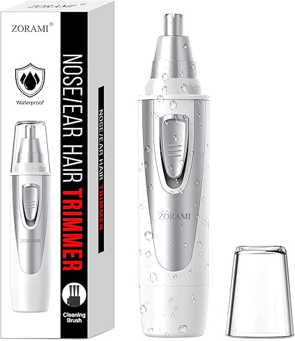 Ear and Nose Hair Trimmer Clipper - 2024 Professional Painless Eyebrow & Facial Hair Trimmer for Men Women,Battery-Operated Trimmer with IPX7 Waterproof,Dual Edge Blades for Easy Cleansing White
