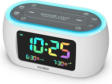 Load image into Gallery viewer, HOUSBAY Glow Small Colorful Alarm Clock Radio with Rainbow Digit, 7 Color Night Light with ON/Off Options, Dual Alarm, Dimmer, FM Radio with SleepTimer for Bedrooms
