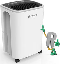 Load image into Gallery viewer, Dehumidifier 2500 Sq.Ft 30 Pint, Dehumidifiers with Drain Hose, 0.66 Gallon Water Tank, RUWORA Dehumidifiers for Home Basement Bedroom Bathroom, Overflow Protection, 24H Timer
