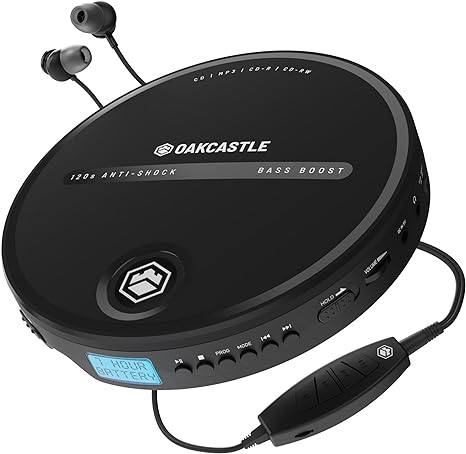 CD Player Portable, Battery Playback Portable CD Player 7Hr Playtime, Small CD Players for Car (AUX only) | Oakcastle CD10 Portable CD Player with Headphones, CD Walkman, Discman