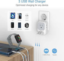 Load image into Gallery viewer, TESSAN 3 Pack European Travel Plug Adapter, US to Europe Power Adapter with 4 AC Outlets and 3 USB, Type C Charger Adaptor Converter for USA to EU Italy France Spain Iceland Greece Germany Paris
