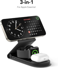 Load image into Gallery viewer, 3 in 1 Charging Station Apple 15W iPhone and Watch Charging Station Foldable Travel Charging Station MagSafe Compatible with iPhone 16 15 14 13 12 Series Airpods/Apple Watch
