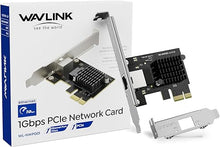 Load image into Gallery viewer, WAVLINK Gigabit Ethernet PCIE Network Card, 10/100/1000Mbps RJ45 LAN Adapter for Desktop PC, Win10/11 Supported

