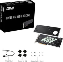 Load image into Gallery viewer, ASUS Hyper M.2 x16 Gen5 Card (PCIe 5.0/4.0) Supports Four NVMe M.2 (2242/2260/2280/22110) Devices up to 512 Gbps for AMD and Intel® Platform RAID Functions.

