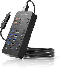 Load image into Gallery viewer, Powered USB Hub,14 Ports USB Data Hub Splitter with 6 USB 3.0 Port,4 Charging Port,1 USB-C 3.0 Data Port,1 PD 60W Charging Port w LED Individual On/Off Switches for MacBook,Mac Pro,Laptop/PC
