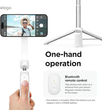 Load image into Gallery viewer, elago Magnetic Selfie Stick Tripod Compatible with MagSafe for iPhone and Galaxy, Strong Magnetism, Portable, Lightweight, Extendable [Pouch, Bluetooth Remote, Guide Sticker Included] [White]
