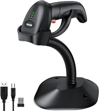 Load image into Gallery viewer, Symcode Bluetooth Wireless Barcode Scanner with Auto-Sensing Stand,Putting on Stand to Scan Automatically Sense Scanning 2D QR Bluetooth Barcode Scanner with Battery Level Indicator More-to-one Mode
