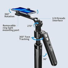 Load image into Gallery viewer, Auto Face Tracking Tripod 360° Rotation with 10&quot; RBG Ring Light, Phone Tripod &amp; Selfie Stick with Remote for Cell Phone 4&quot;-7&quot;, Motion Sensor Phone Tripod for Live Stream Vlog Video Recording

