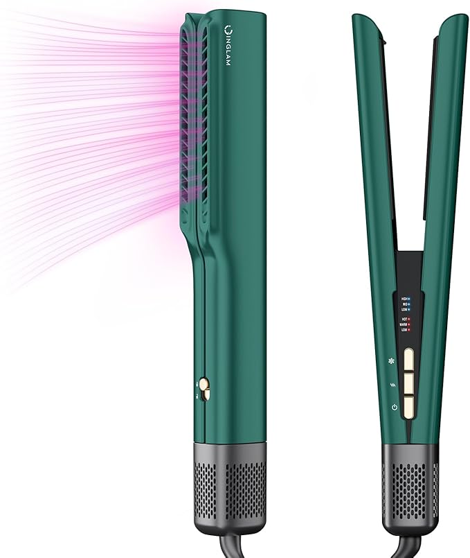 IG INGLAM Air Straight, Style from Wet Hair, 200M Ionic Hair Dryer Straightener for Medium Long Hair(14”-30”), Straightener and Dryer 2 in 1, Fast Drying and Hair Straightening in One Step, Dark Green
