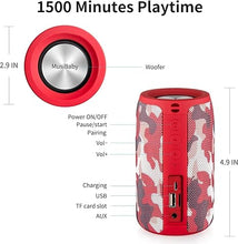 Load image into Gallery viewer, Bluetooth Speaker,MusiBaby Speaker,Wireless,Waterproof,Outdoor,Portable Speaker,Dual Pairing,Loud Stereo,Booming Bass,1500 Min Playtime Wireless Speaker for Home,iPhone,Party,Gifts(Camo Red)
