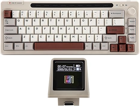 EPOMAKER RT65 Wireless Gaming Keyboard, Tri-Mode 65% Mechanical Keyboard, Hot-swap Creamy Custom Keyboard, with Mini Display and Joystick, RGB Backlit, NKRO (Retro Grey, Flamingo Switch)